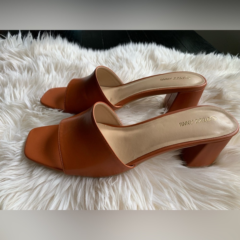 Brown vegan leather slip-on sandals  size: 8.5